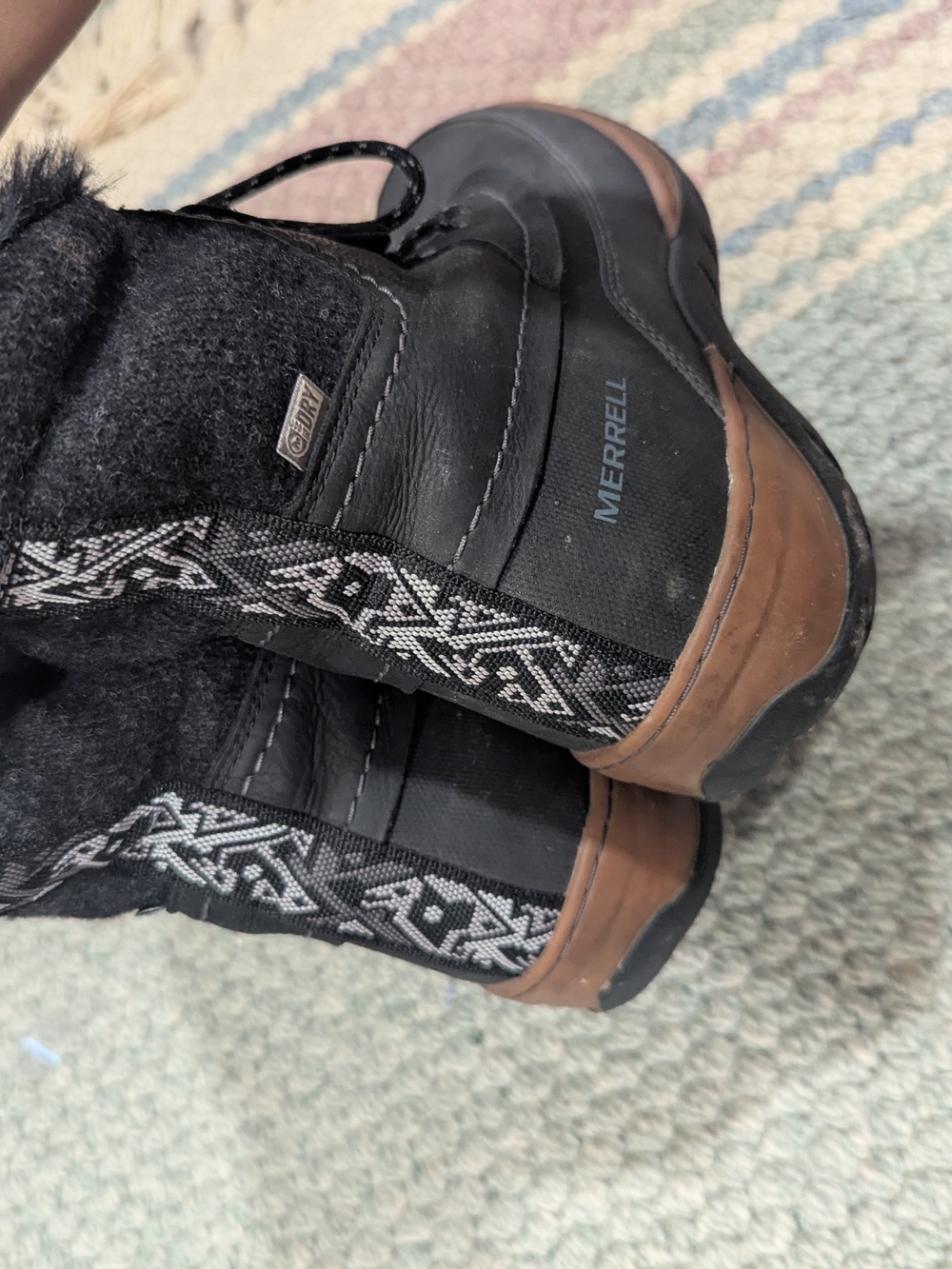 Merrell Black Faux-Fur Trim Waterproof Lace-Up Winter Boots with Brown Trim - Picture 3 of 5